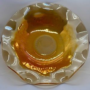 Vintage Jeanette Glass Co. Ruffled Bowl. Iris & Herringbone. Peach Luster.